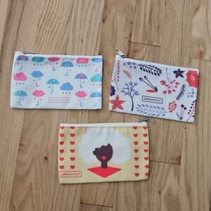 LOT of 3 Lipmonthly Cosmetic Bags ~ Rain Umbrella Autumn Profile Hearts
